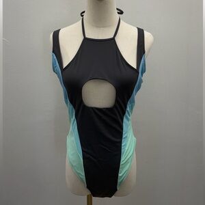 Icon Swim Multicolor Cutout One Piece Swimsuit Halter XL NWT